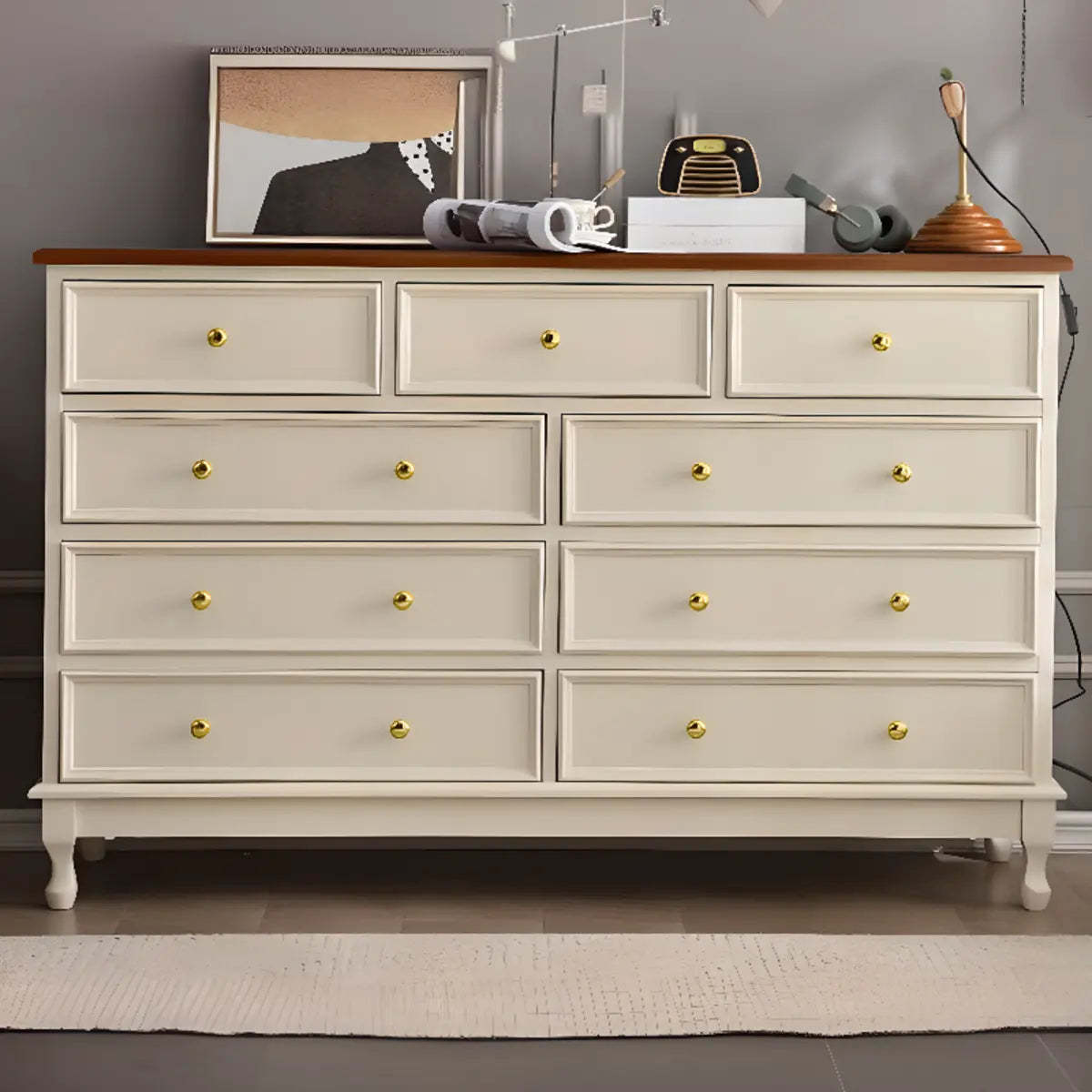 Beige Wood Drawer Dresser with Metal Handles — 1 / Beige