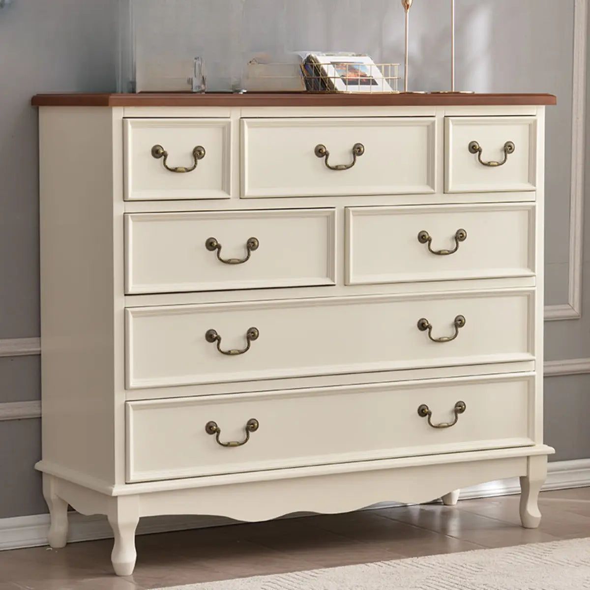 Beige Wood Drawer Dresser with Metal Handles — 1 / Beige