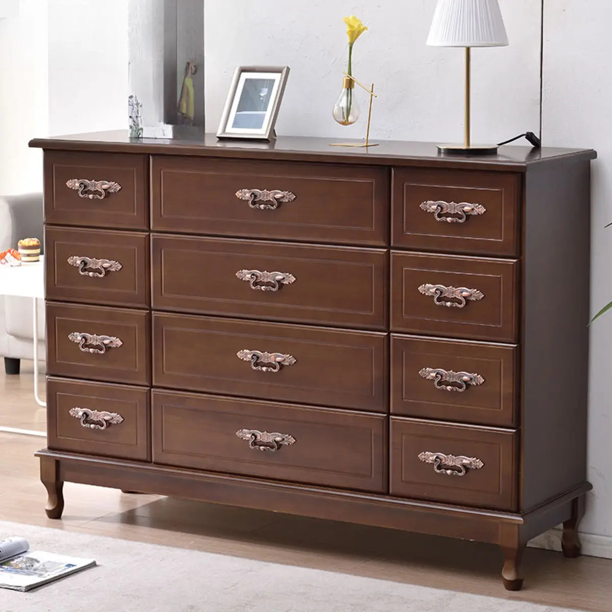 Beige Wood Drawer Dresser with Metal Handles — Cabinet Not Included / Beige