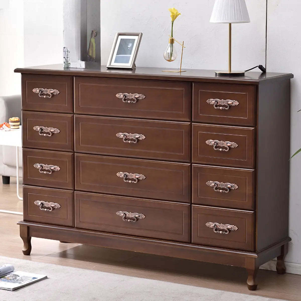 Beige Wood Drawer Dresser with Metal Handles — Cabinet Not Included / Beige