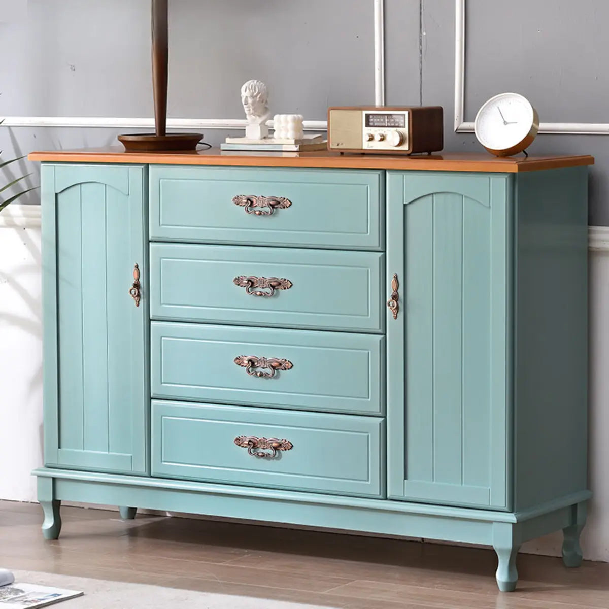 Beige Wood Drawer Dresser with Metal Handles — Cabinet Not Included / Beige