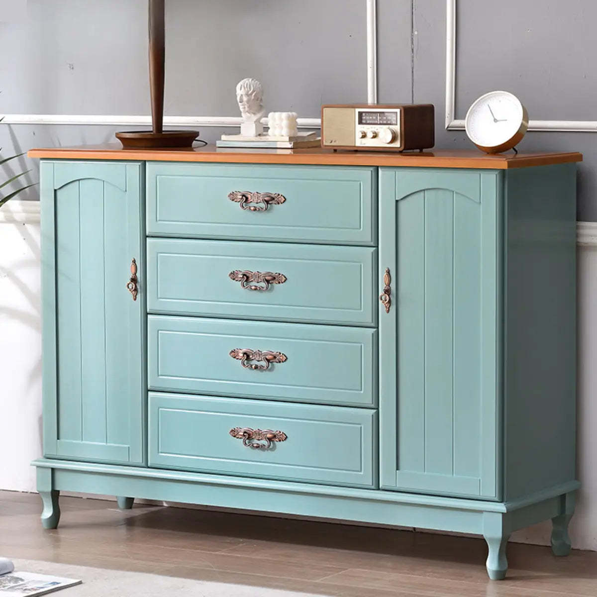 Beige Wood Drawer Dresser with Metal Handles — Cabinet Not Included / Beige
