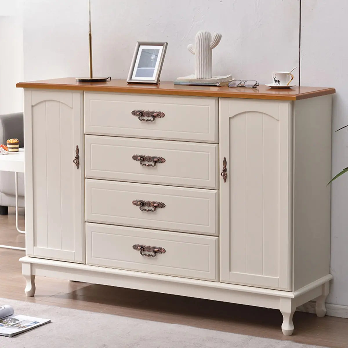 Beige Wood Drawer Dresser with Metal Handles — Cabinet Not Included / Beige