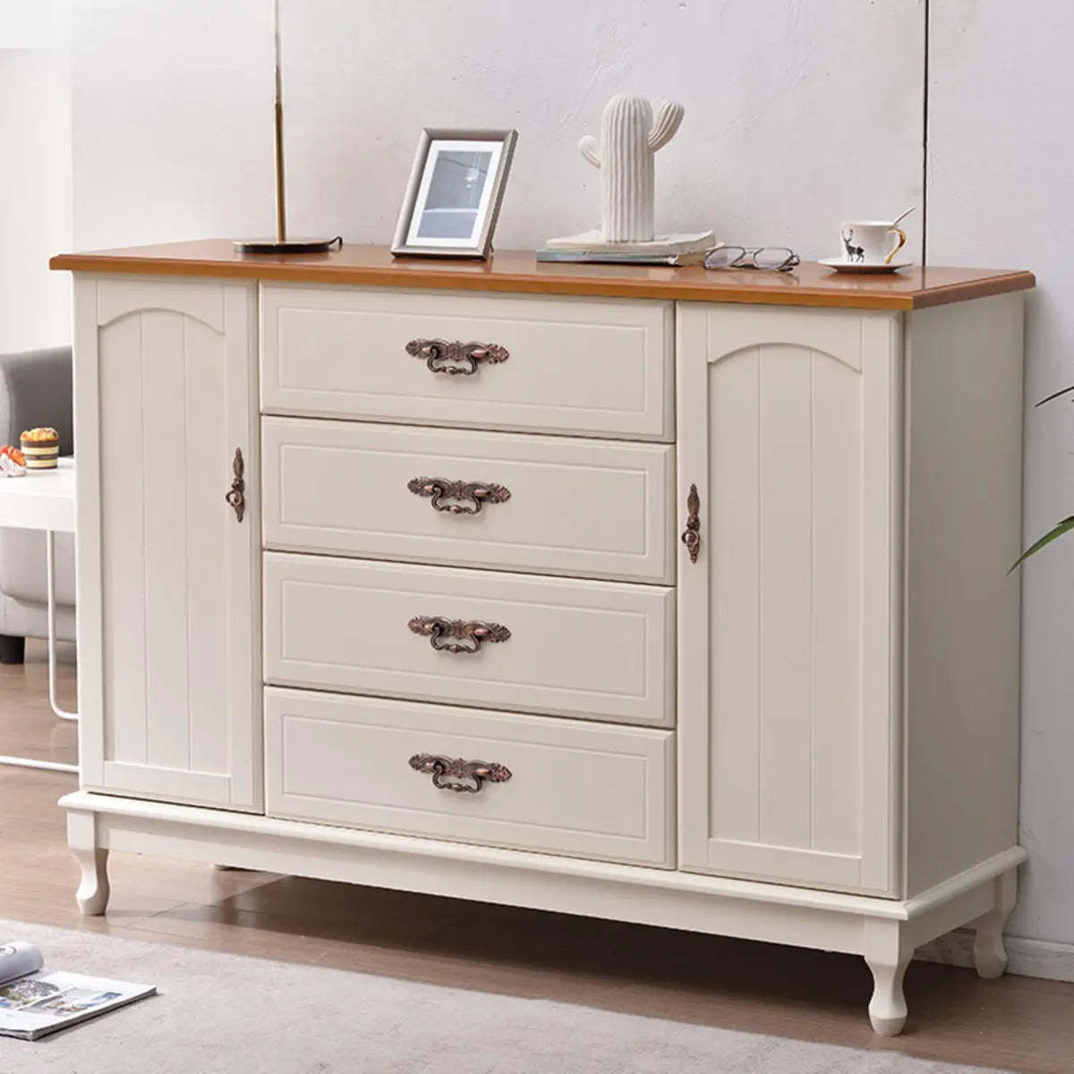 Beige Wood Drawer Dresser with Metal Handles — Cabinet Not Included / Beige