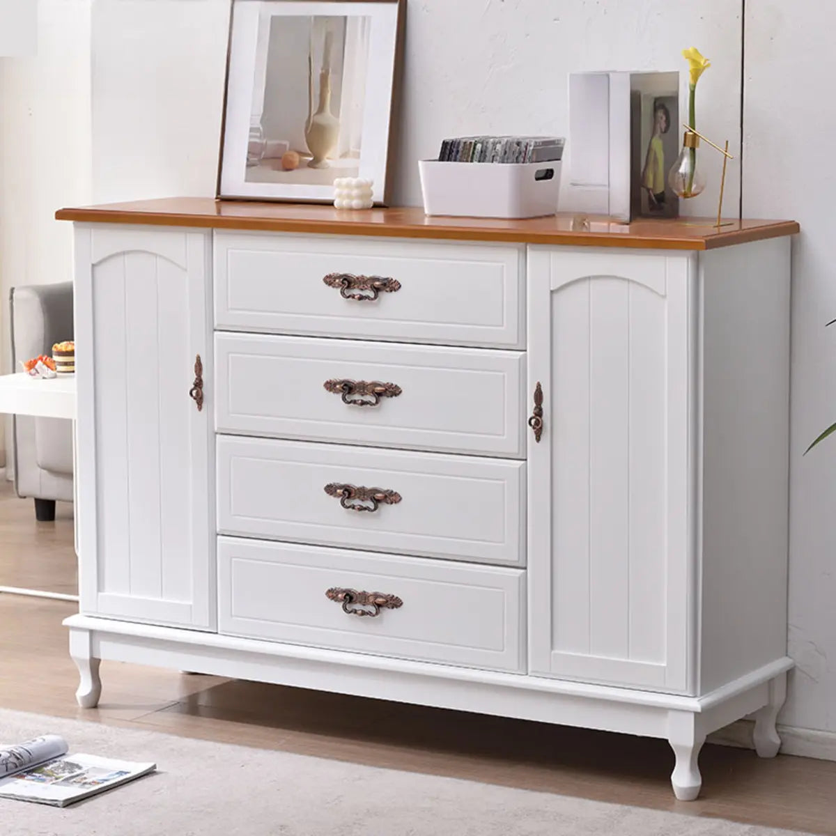Beige Wood Drawer Dresser with Metal Handles — Cabinet Not Included / Beige
