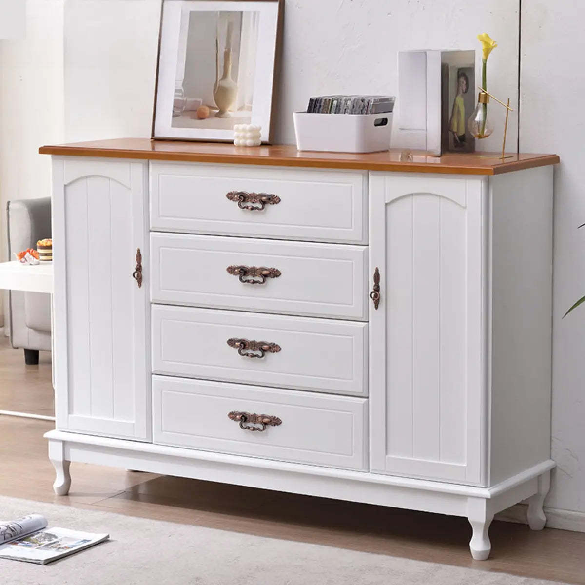 Beige Wood Drawer Dresser with Metal Handles — Cabinet Not Included / Beige