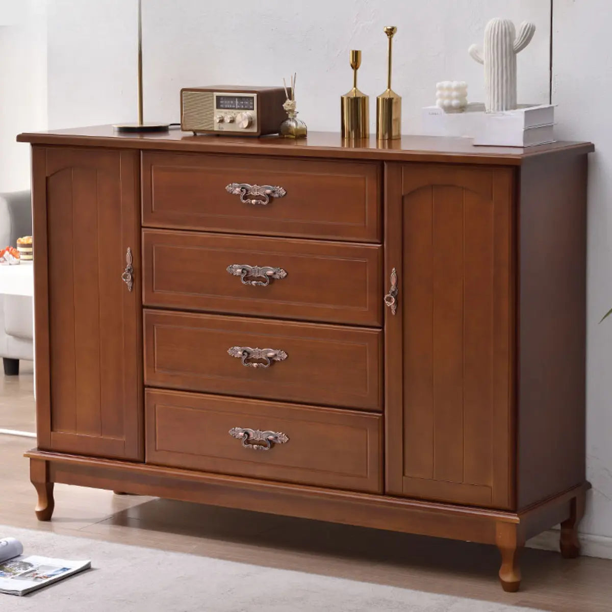 Beige Wood Drawer Dresser with Metal Handles — Cabinet Not Included / Beige