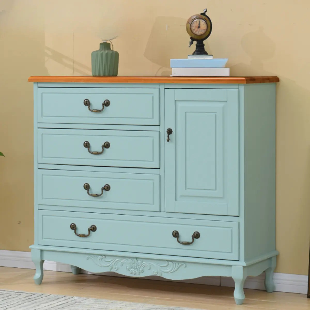 Beige Wood Drawer Dresser with Metal Handles — Cabinet Not Included / Green