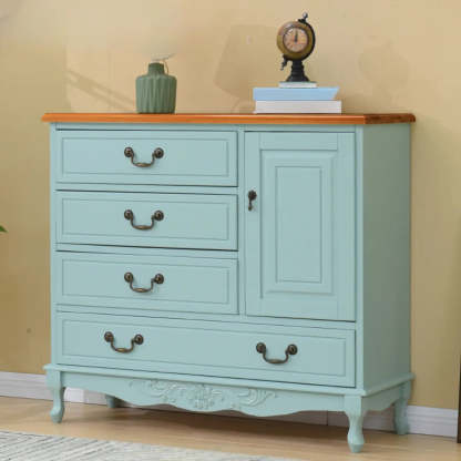 Beige Wood Drawer Dresser with Metal Handles — Cabinet Not Included / Green