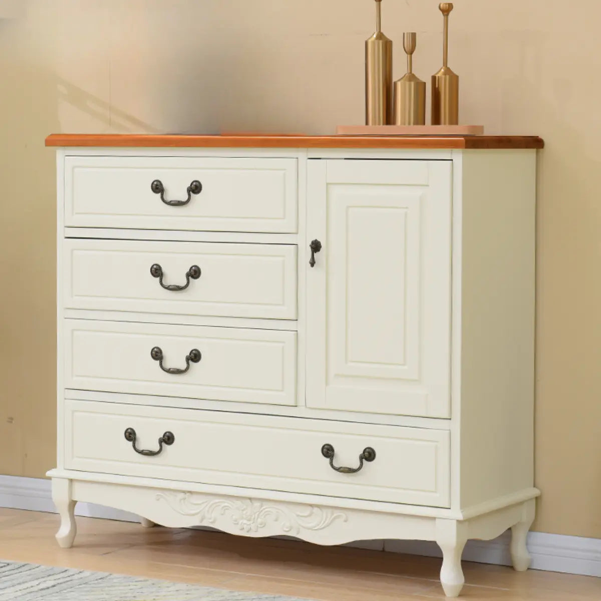 Beige Wood Drawer Dresser with Metal Handles — Cabinet Not Included / Green