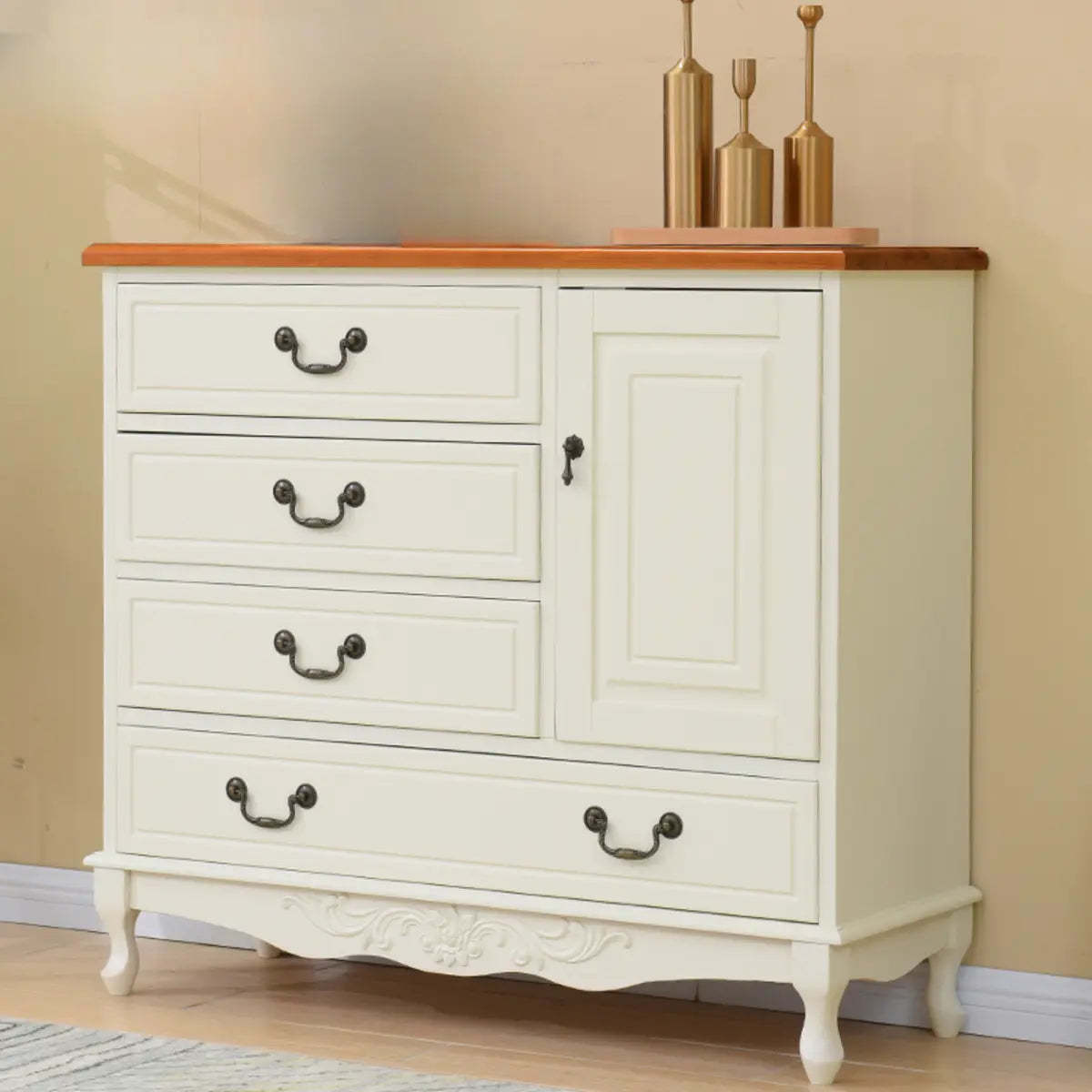 Beige Wood Drawer Dresser with Metal Handles — Cabinet Not Included / Green