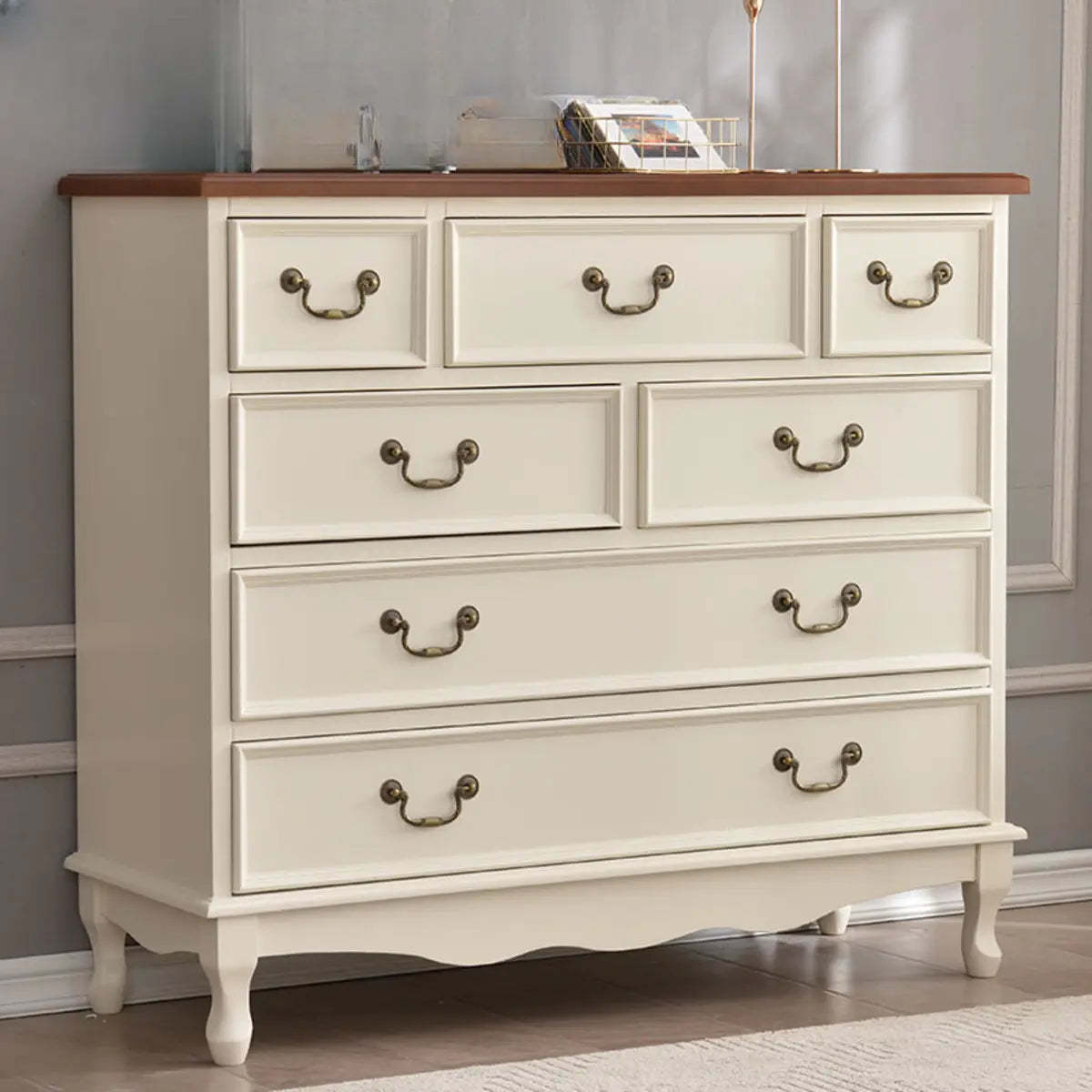 Beige Wood Drawer Dresser with Metal Handles — 1 / Beige