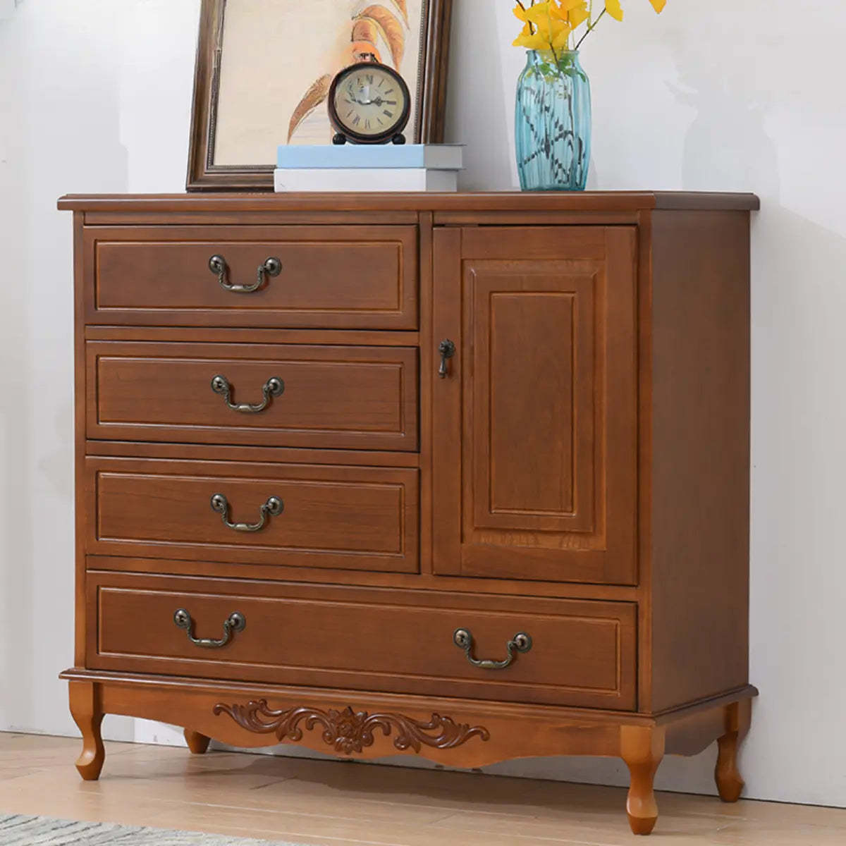 Beige Wood Drawer Dresser with Metal Handles — Cabinet Not Included / Green