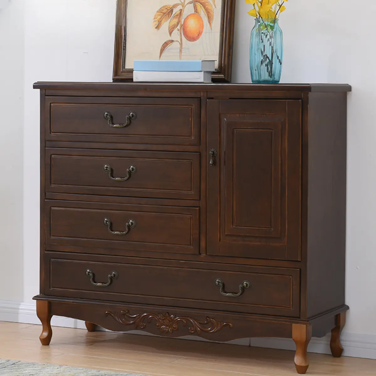 Beige Wood Drawer Dresser with Metal Handles — Cabinet Not Included / Green