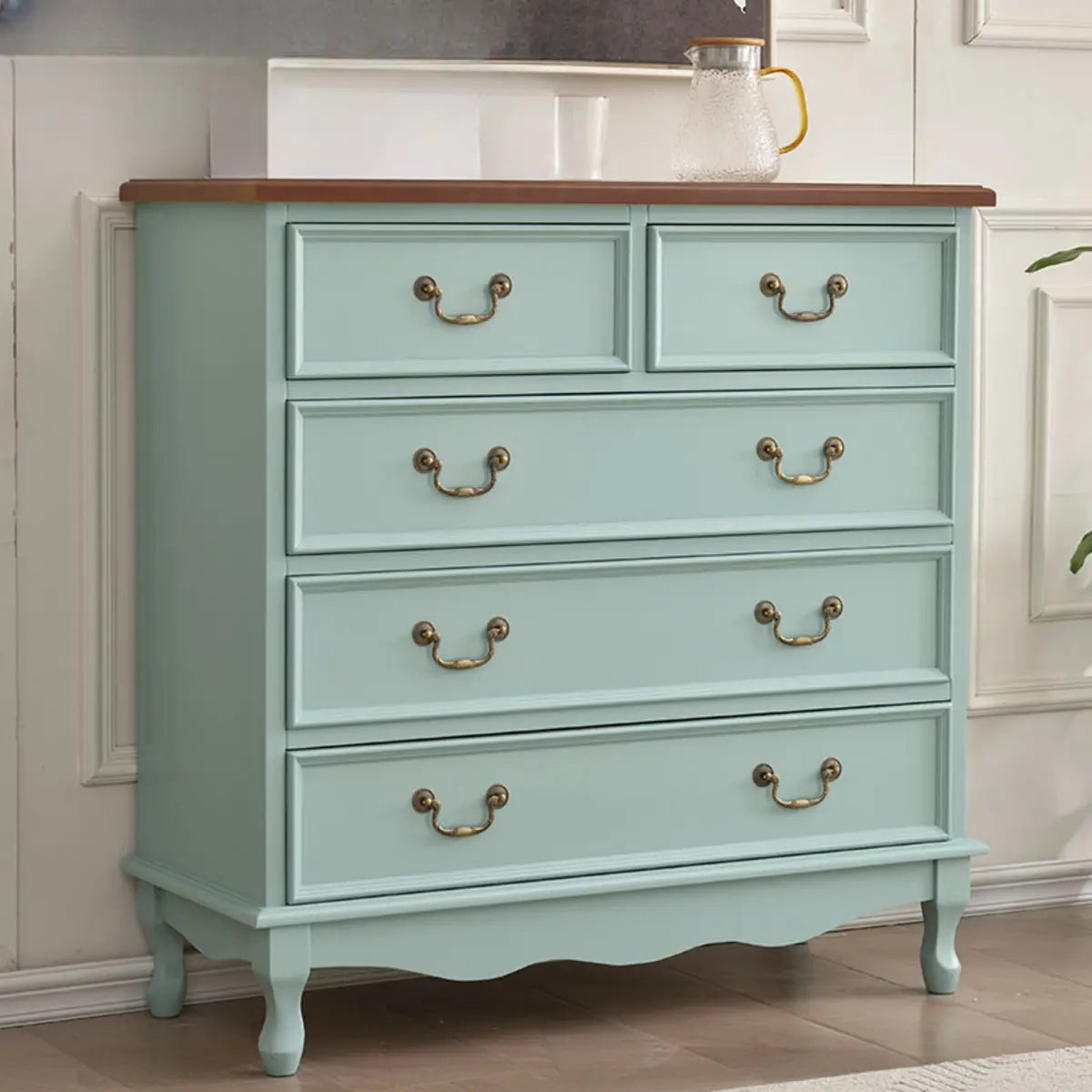 Beige Wood Drawer Dresser with Metal Handles — Cabinet Not Included / Walnut