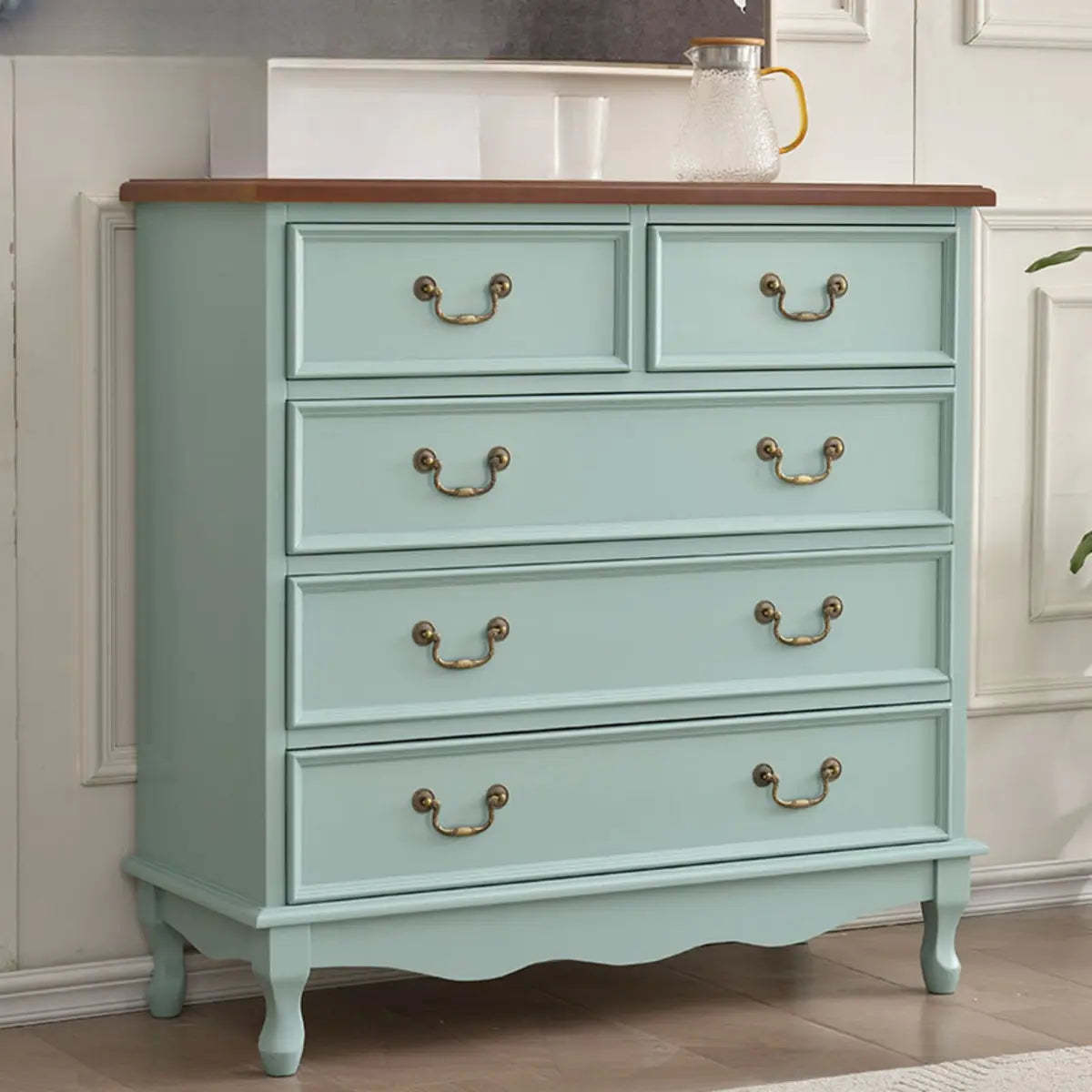 Beige Wood Drawer Dresser with Metal Handles — Cabinet Not Included / Walnut
