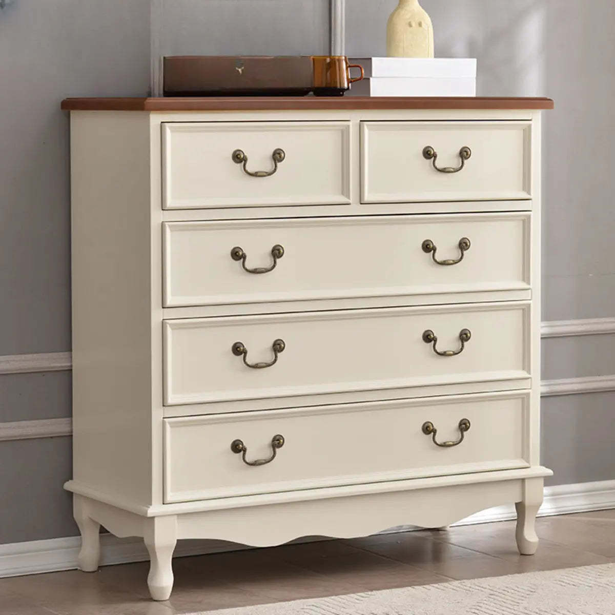 Beige Wood Drawer Dresser with Metal Handles — Cabinet Not Included / Walnut