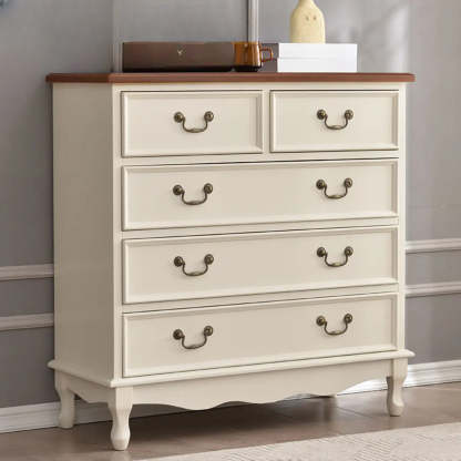 Beige Wood Drawer Dresser with Metal Handles — Cabinet Not Included / Walnut