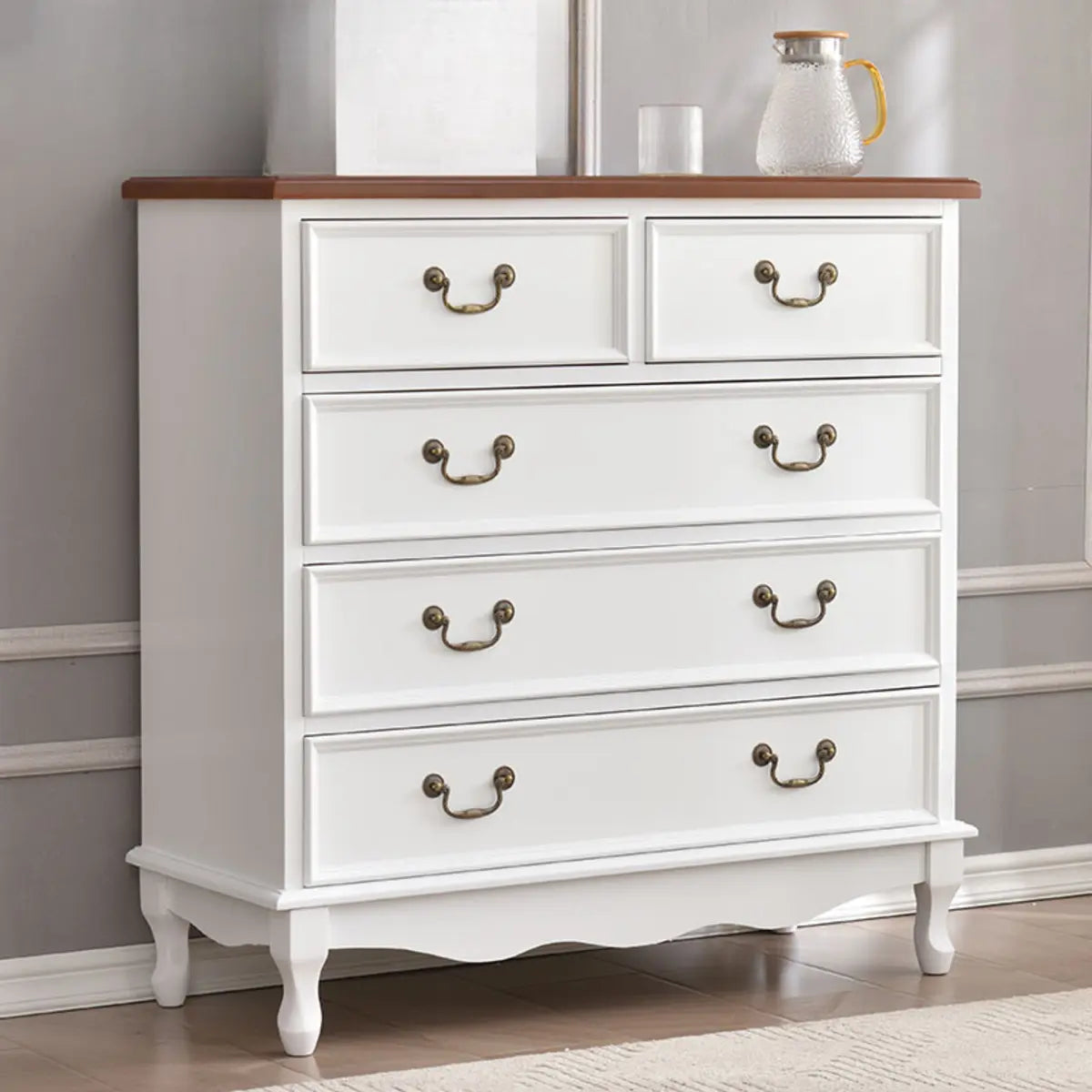 Beige Wood Drawer Dresser with Metal Handles — Cabinet Not Included / Walnut