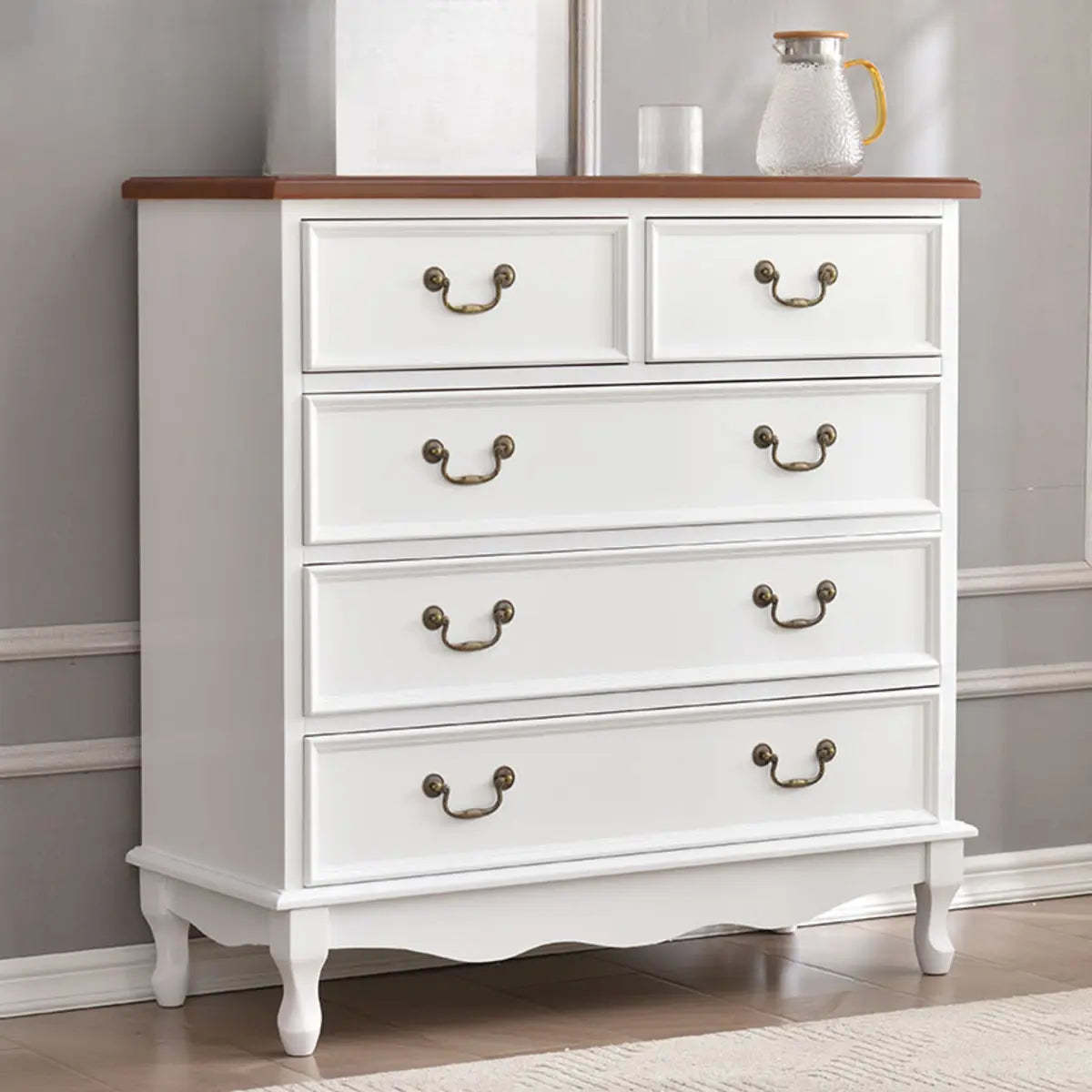Beige Wood Drawer Dresser with Metal Handles — Cabinet Not Included / Walnut