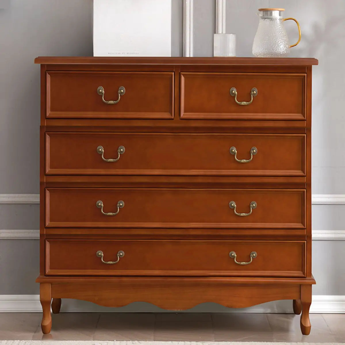Beige Wood Drawer Dresser with Metal Handles — Cabinet Not Included / Walnut