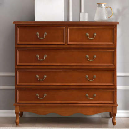 Beige Wood Drawer Dresser with Metal Handles — Cabinet Not Included / Walnut