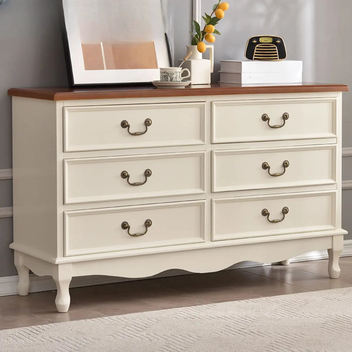 Beige Wood Drawer Dresser with Metal Handles — Cabinet Not Included / Walnut