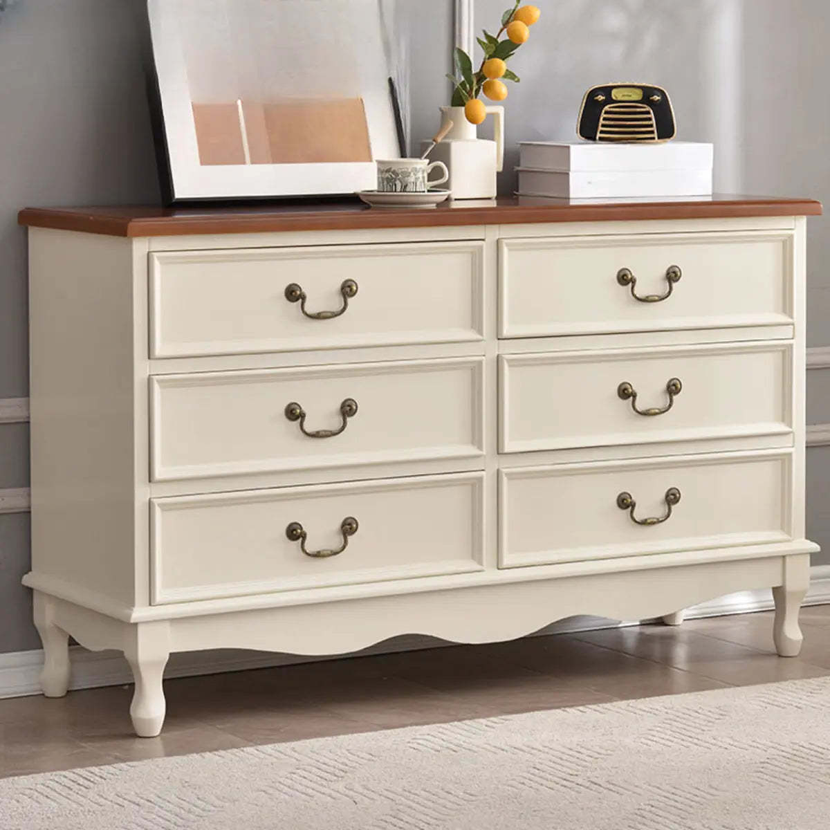 Beige Wood Drawer Dresser with Metal Handles — Cabinet Not Included / Walnut