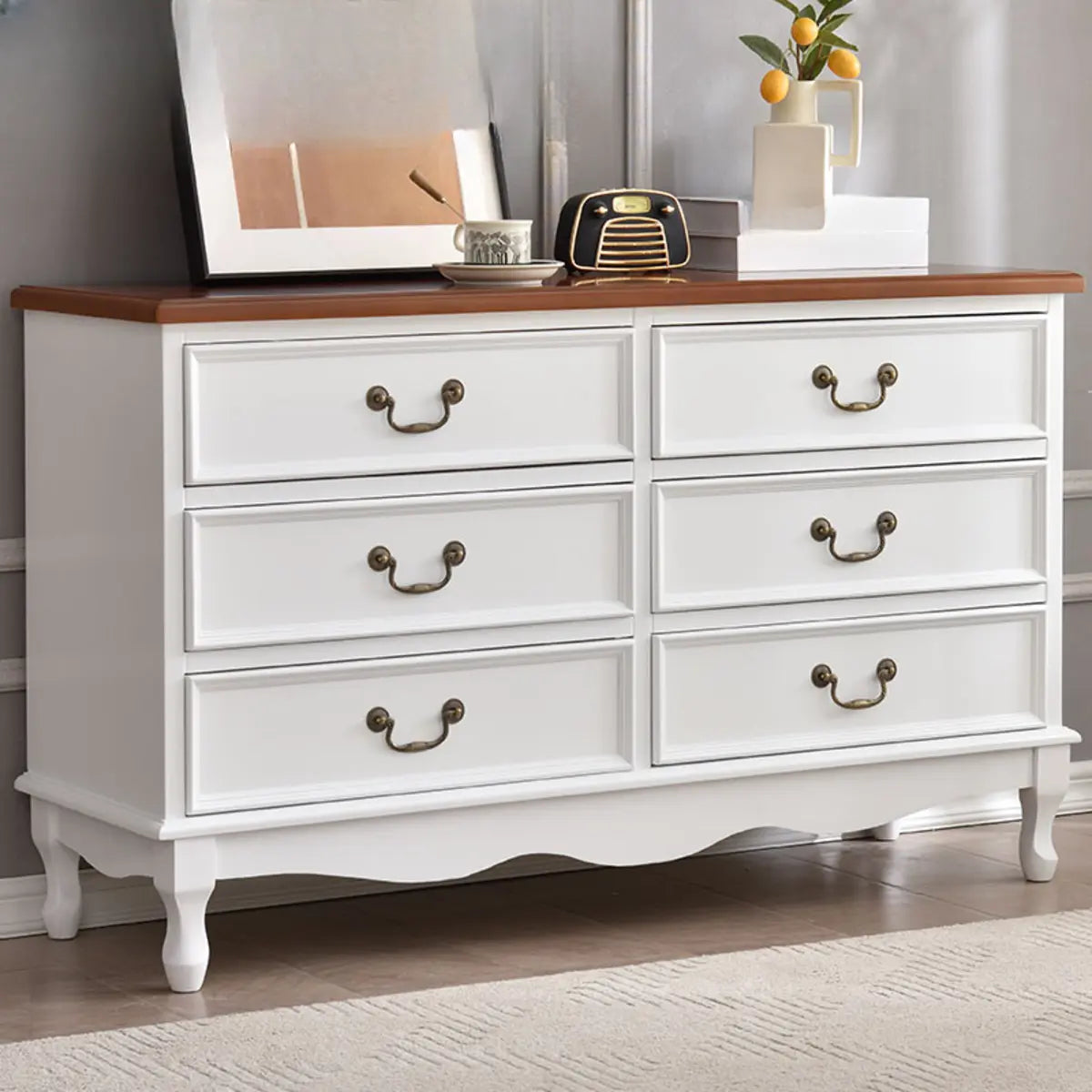 Beige Wood Drawer Dresser with Metal Handles — Cabinet Not Included / Walnut