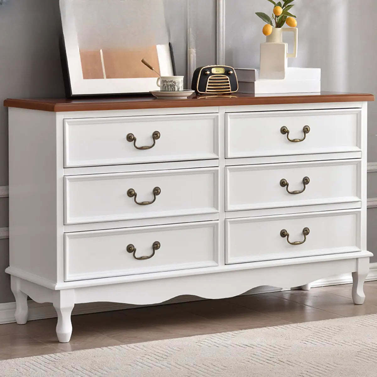 Beige Wood Drawer Dresser with Metal Handles — Cabinet Not Included / Walnut