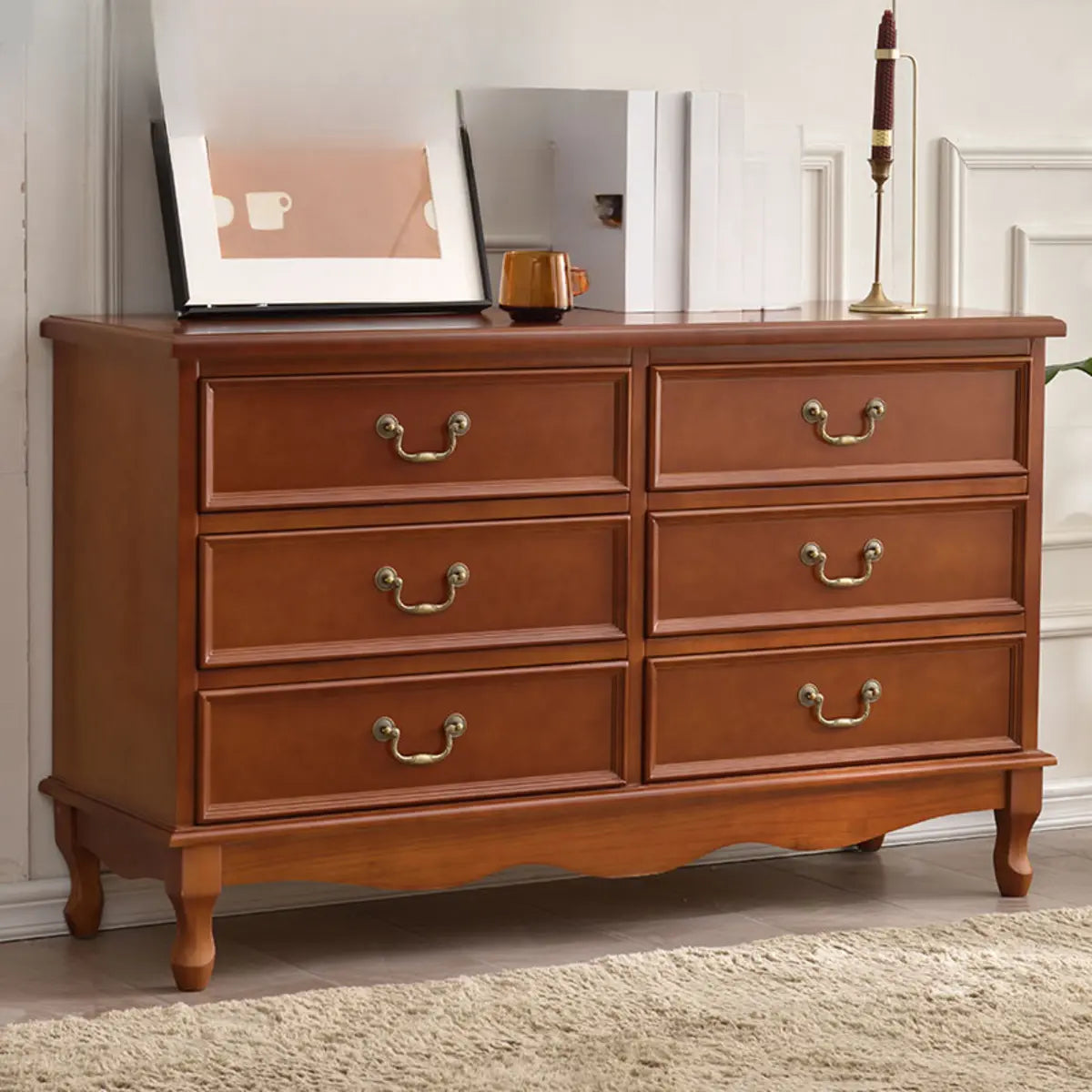 Beige Wood Drawer Dresser with Metal Handles — Cabinet Not Included / White