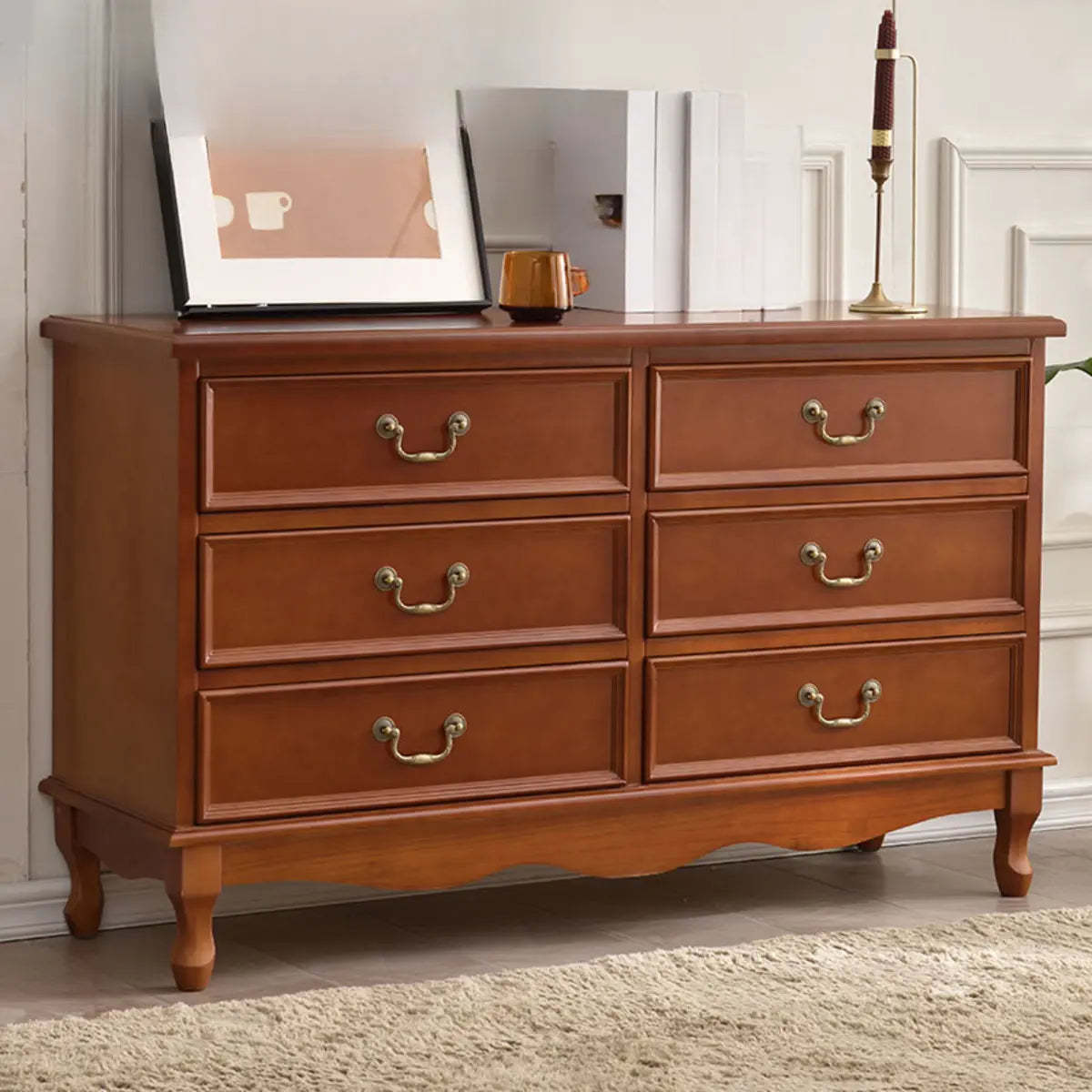 Beige Wood Drawer Dresser with Metal Handles — Cabinet Not Included / White