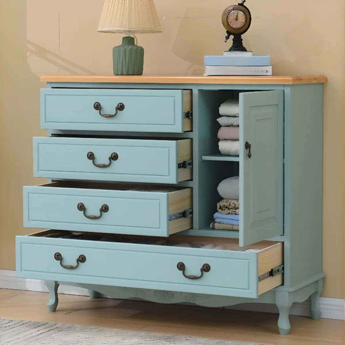 Beige Wood Drawer Dresser with Metal Handles — 1 / Beige