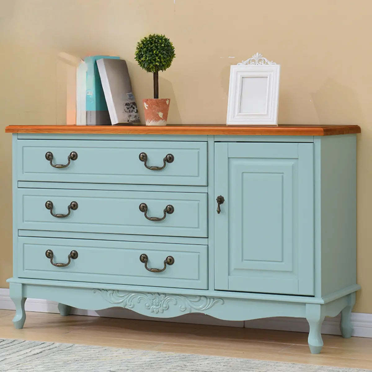 Beige Wood Drawer Dresser with Metal Handles — Cabinet Not Included / White
