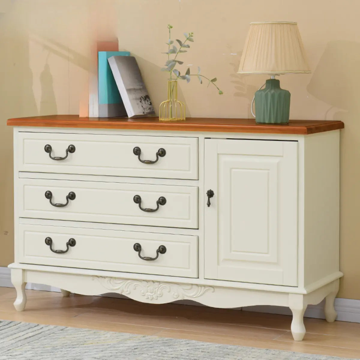 Beige Wood Drawer Dresser with Metal Handles — Cabinet Not Included / White