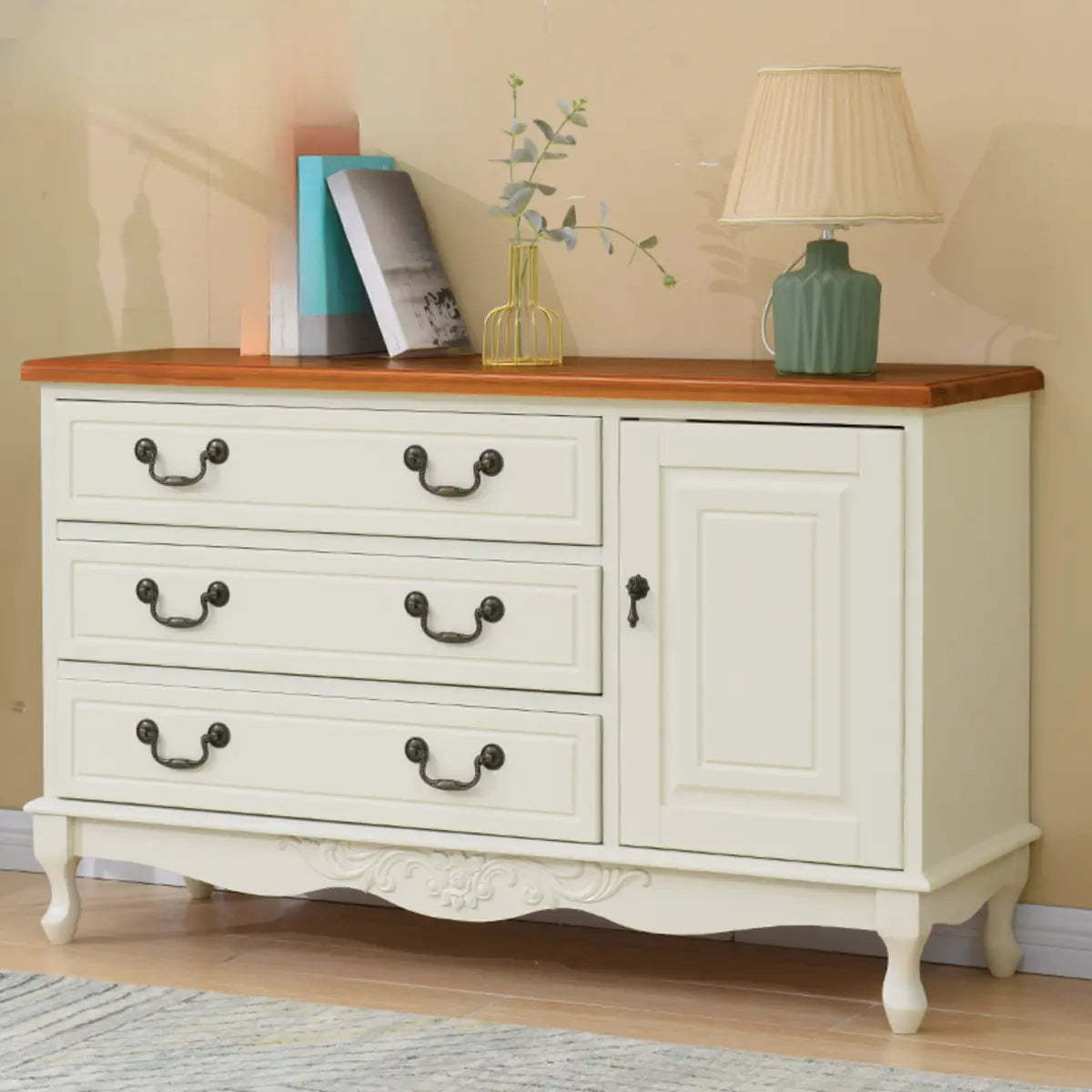 Beige Wood Drawer Dresser with Metal Handles — Cabinet Not Included / White