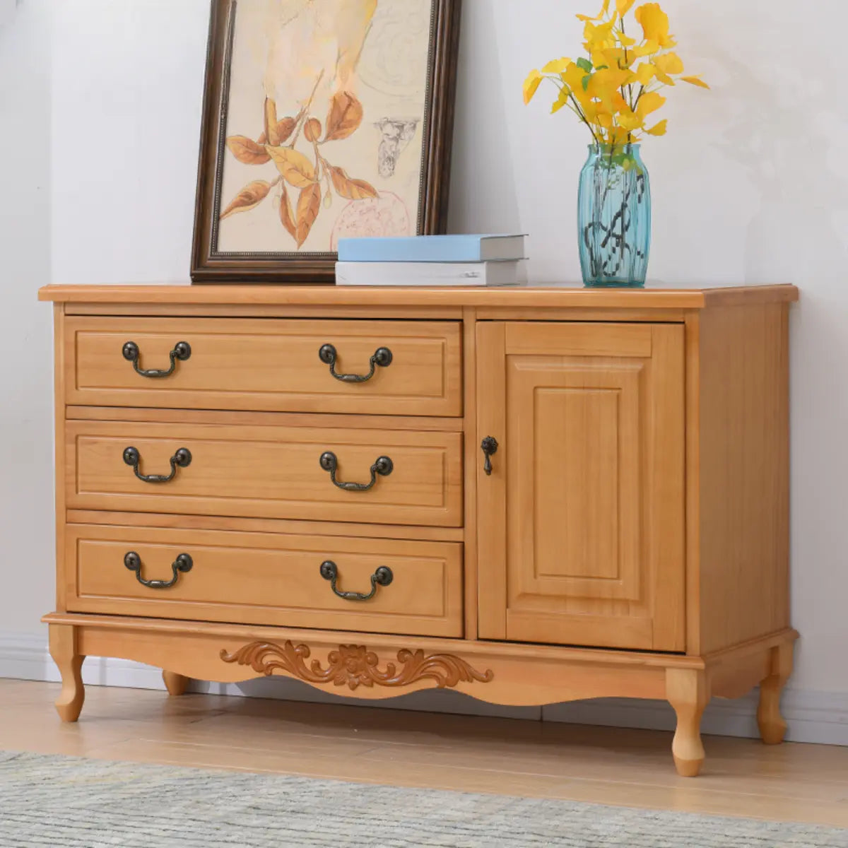 Beige Wood Drawer Dresser with Metal Handles — Cabinet Not Included / White