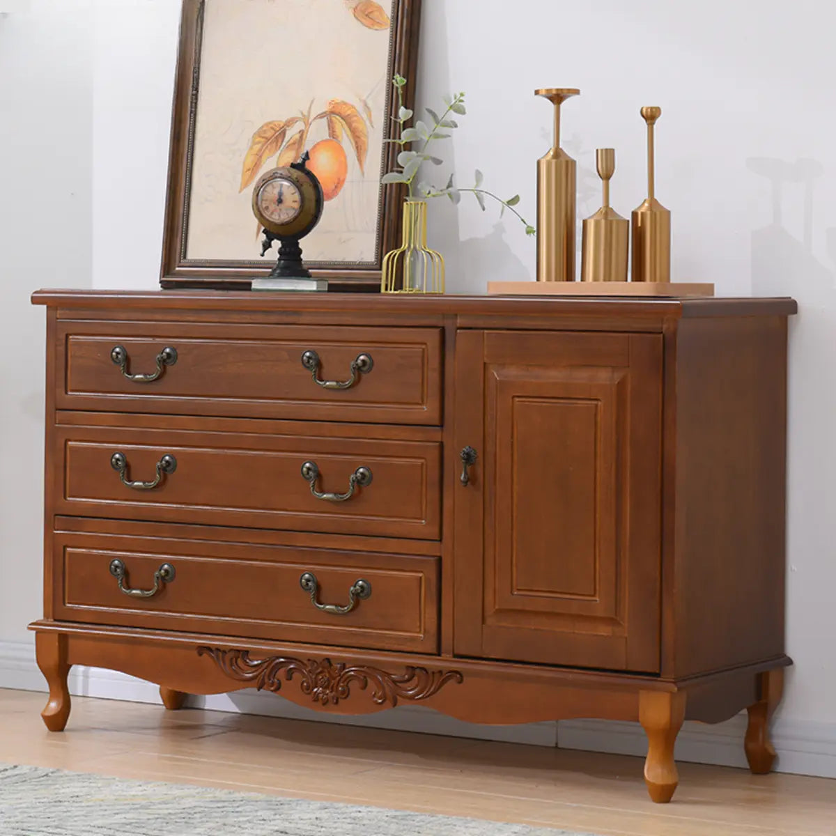 Beige Wood Drawer Dresser with Metal Handles — Cabinet Not Included / White