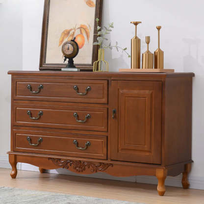 Beige Wood Drawer Dresser with Metal Handles — Cabinet Not Included / White