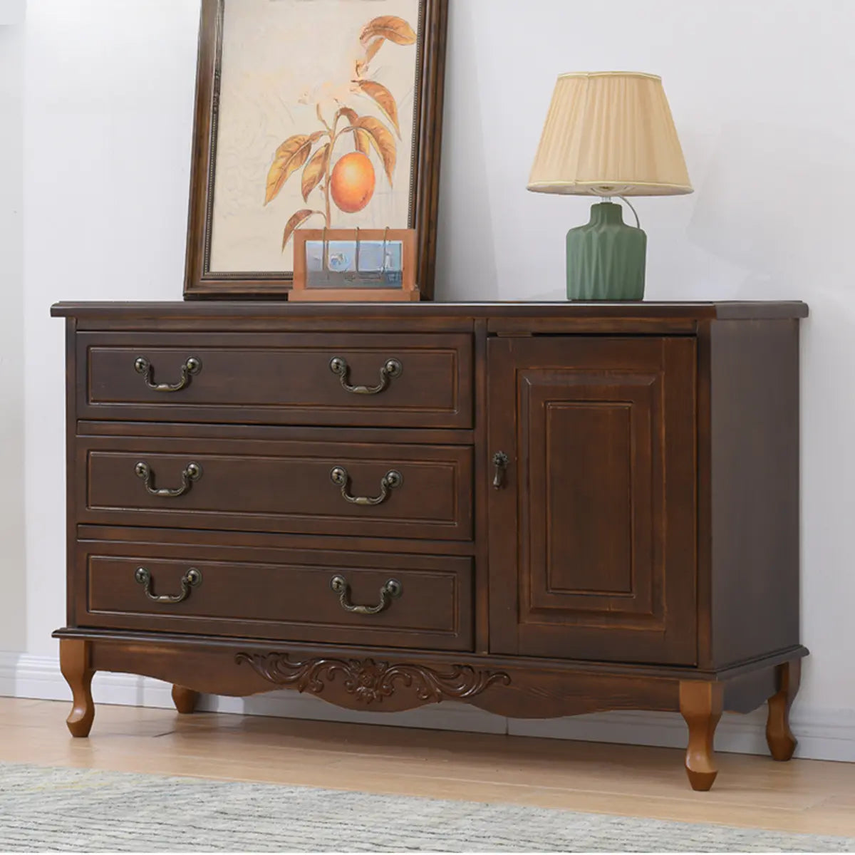 Beige Wood Drawer Dresser with Metal Handles — Cabinet Not Included / White