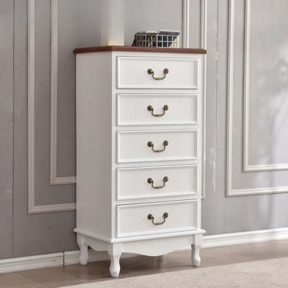 Beige Wood Drawer Dresser with Metal Handles