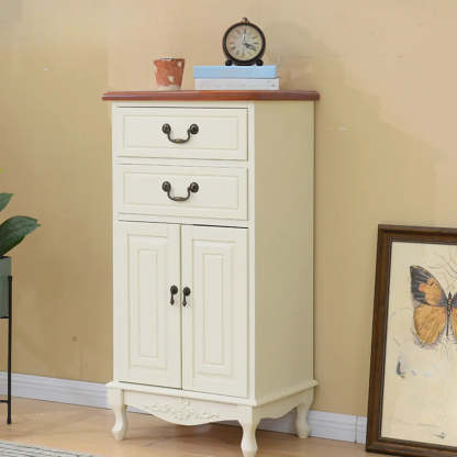 Beige Wood Drawer Dresser with Metal Handles