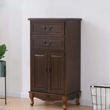 Beige Wood Drawer Dresser with Metal Handles
