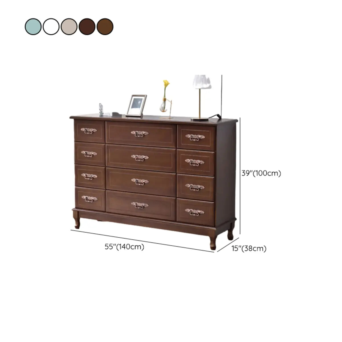 Beige Wood Drawer Dresser with Metal Handles