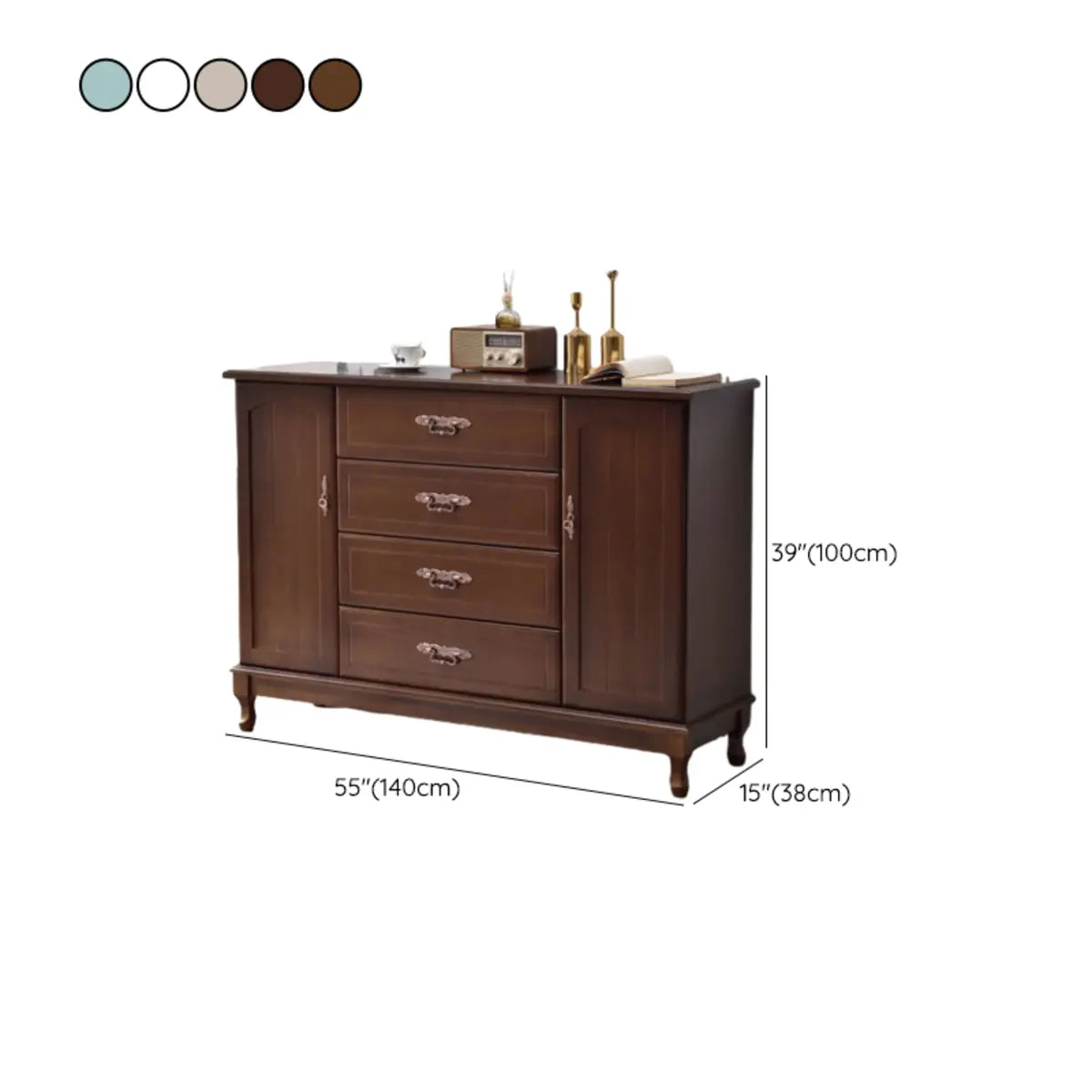 Beige Wood Drawer Dresser with Metal Handles