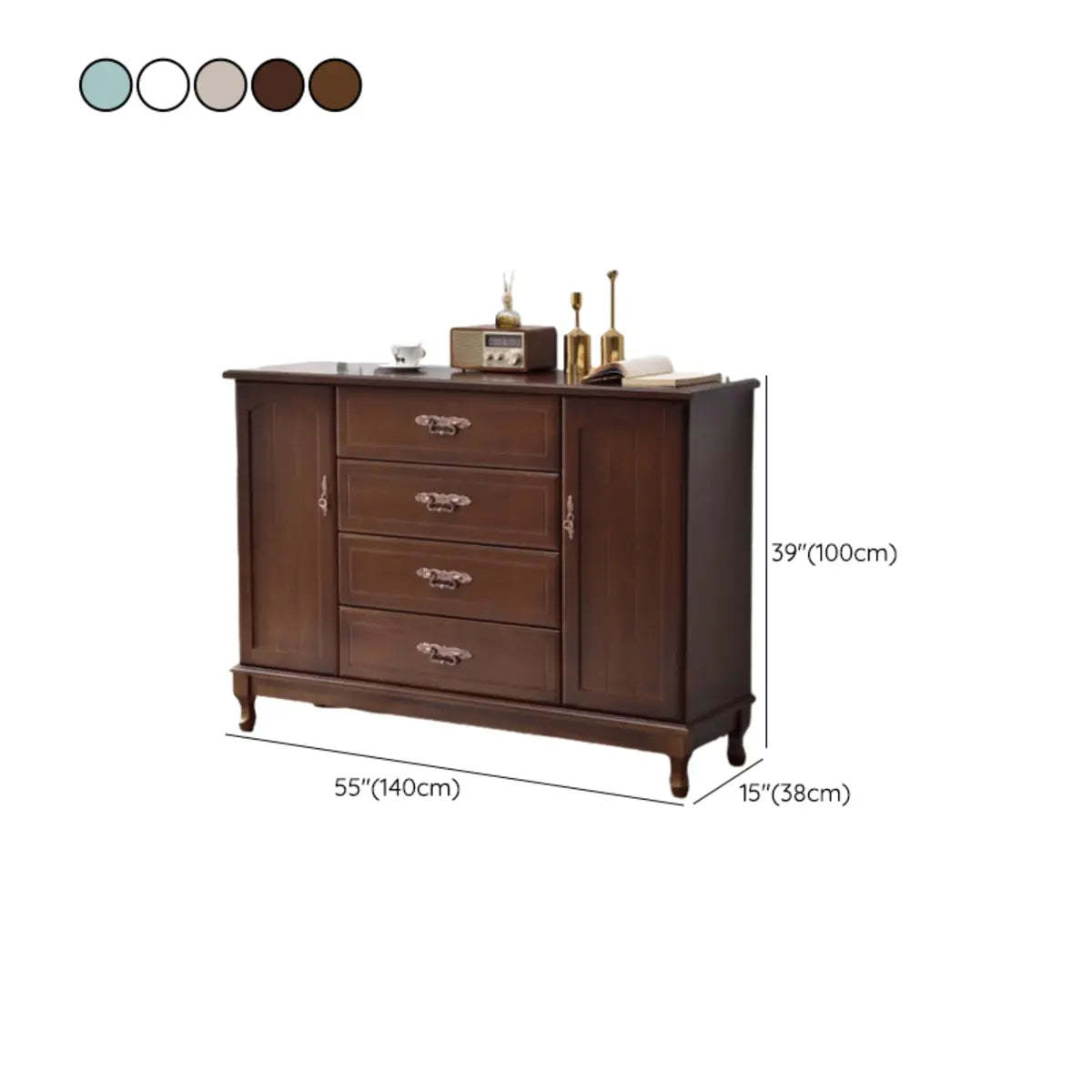 Beige Wood Drawer Dresser with Metal Handles