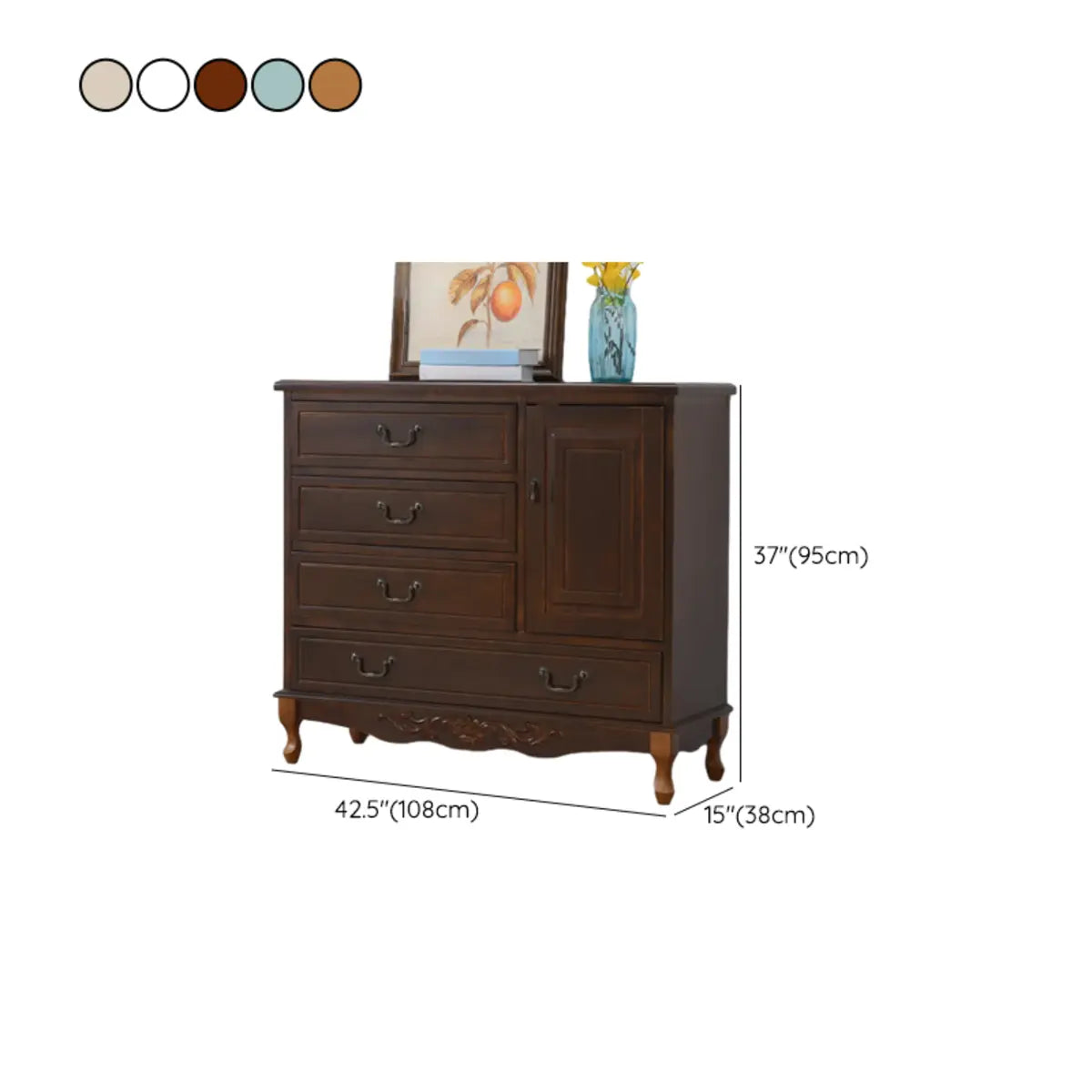 Beige Wood Drawer Dresser with Metal Handles