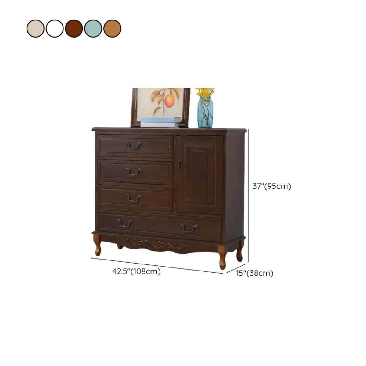 Beige Wood Drawer Dresser with Metal Handles