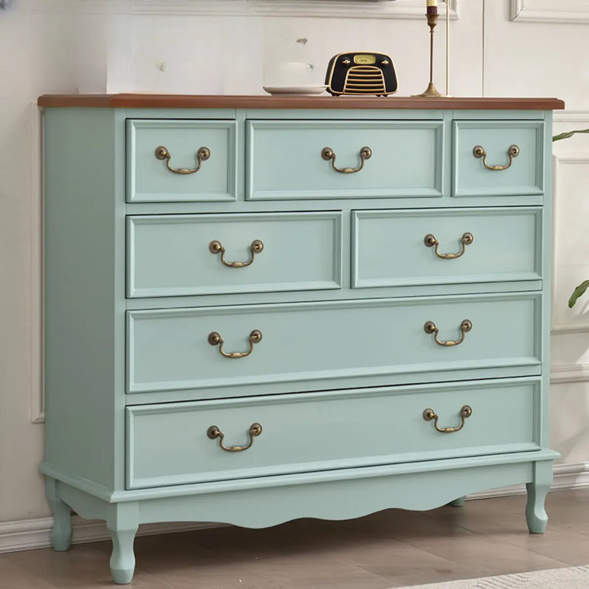 Beige Wood Drawer Dresser with Metal Handles — 1 / Dark Walnut
