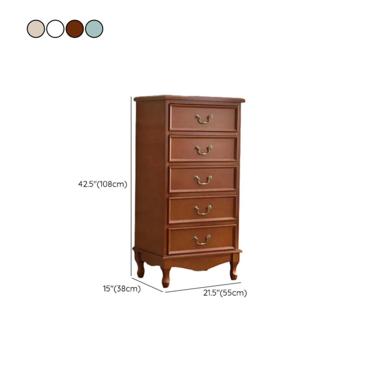 Beige Wood Drawer Dresser with Metal Handles